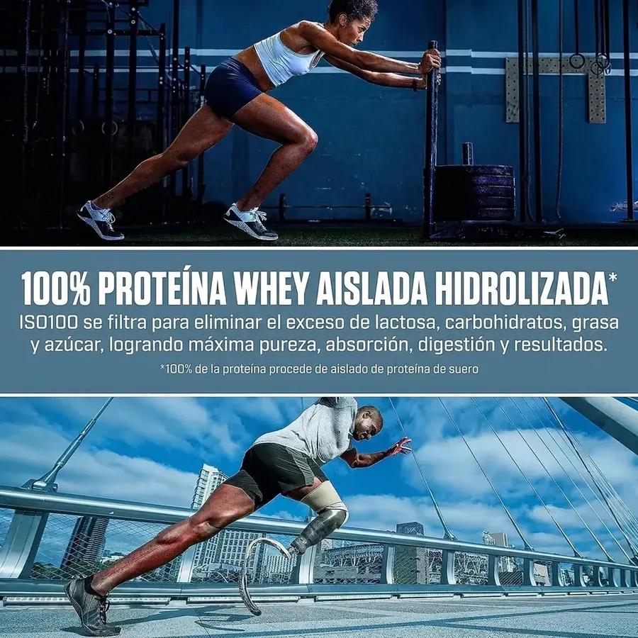 Atletas entrenando con el mensaje de proteína whey aislada hidrolizada